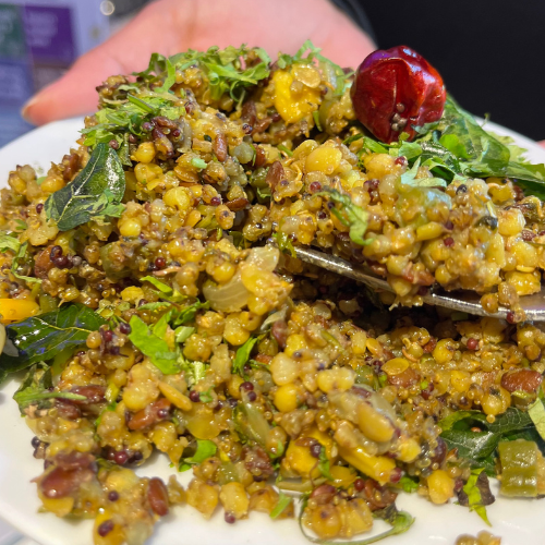Sprouted Millet Upma Made with Dehydrated Sprouts Super Millet Mix
