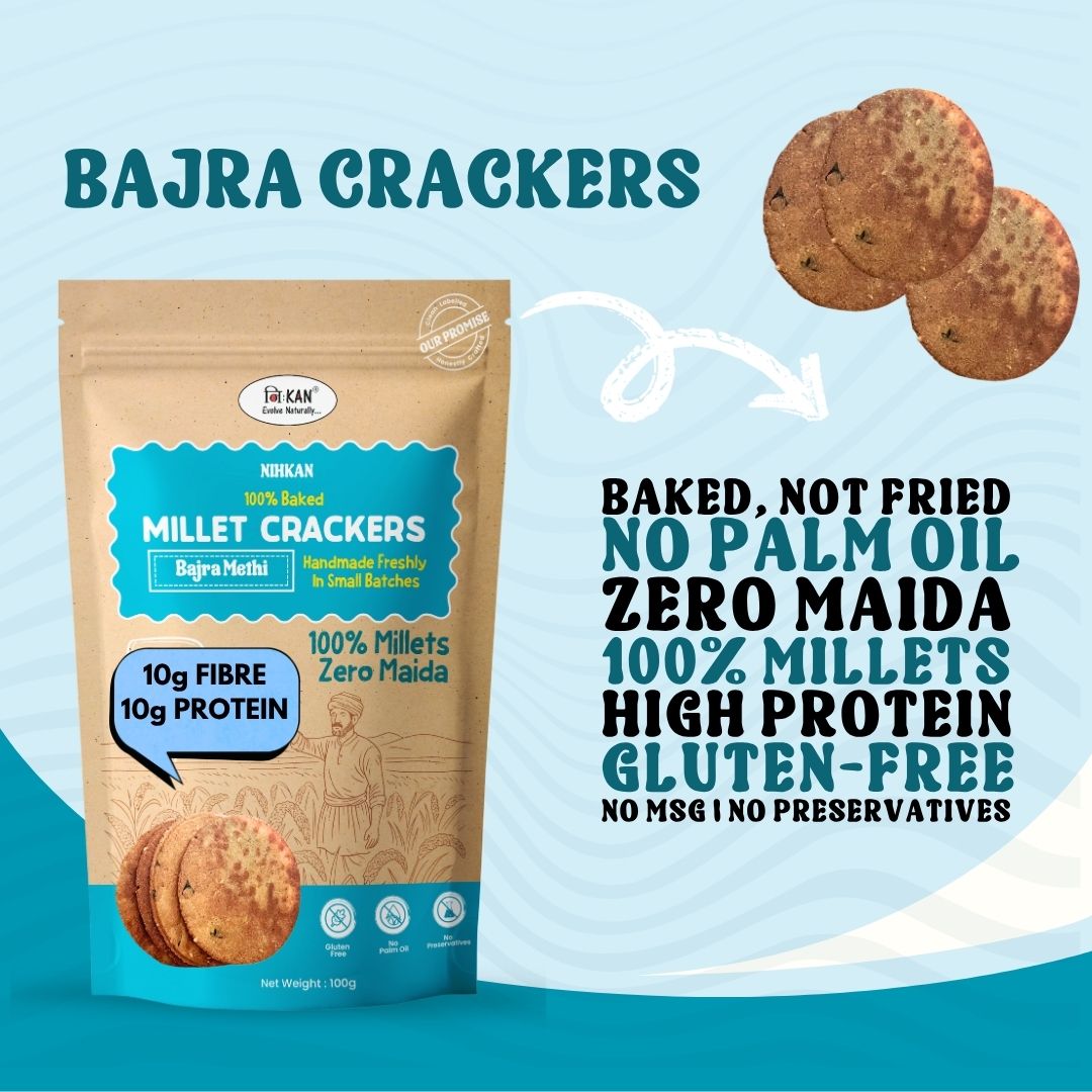 NIHKAN Bajra Methi Baked Millet Crackers | Gluten free & Vegan - 100g