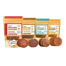 NIHKAN Baked Millet Crackers - All Flavours Combo - Gluten Free & Vegan Snacks (Pack of 4)