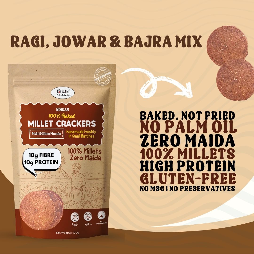 NIHKAN Multigrain Masala Baked Millet Crackers | Gluten Free & Vegan - 100g