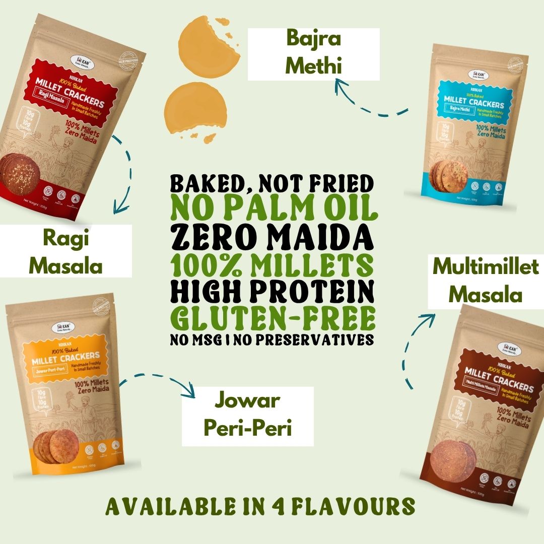 NIHKAN Baked Millet Crackers - All Flavours Combo - Gluten Free & Vegan Snacks (Pack of 4)