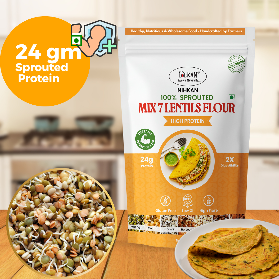 NIHKAN Sprouted Mix 7 Lentils Flour - High Protein Instant Chilla/Dosa Mix- 400g