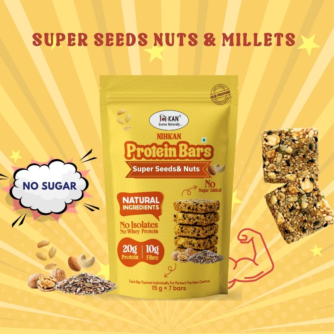 NIHKAN Superseeds & Nuts Protein Mini Bars - No Sugar added : 15 g x 7 bites