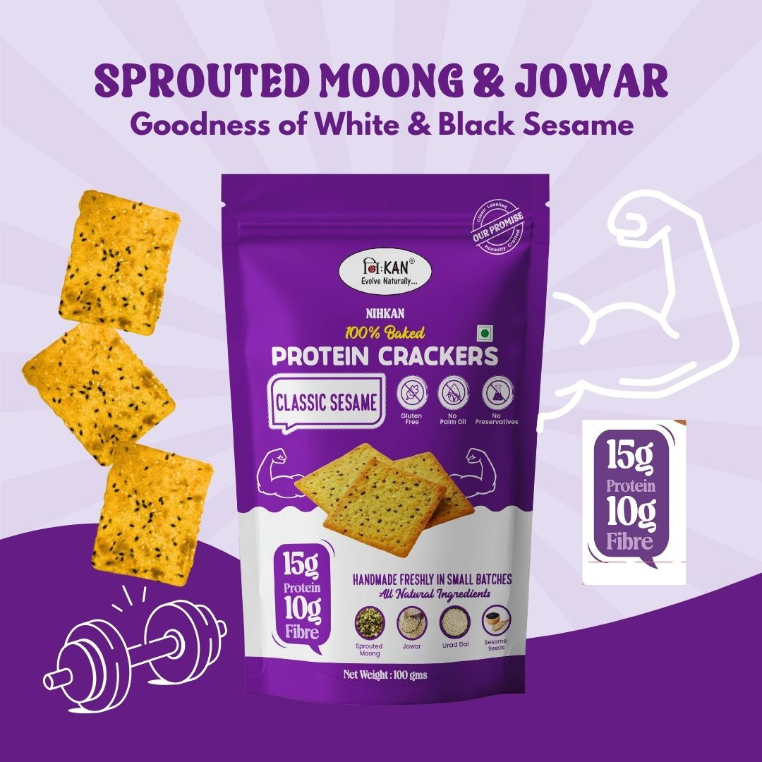 NIHKAN Baked Classic Sesame Protein Crackers | Gluten Free & Vegan - 100g