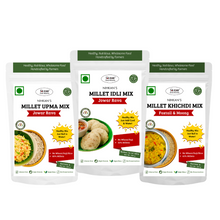 NIHKAN Instant Millet Mix Combo Pack - Jowar Upma, Jowar Idli and Foxtail Khichdi Mix - 200g each (Pack of 3) - Gluten free, No Wheat, No Suji