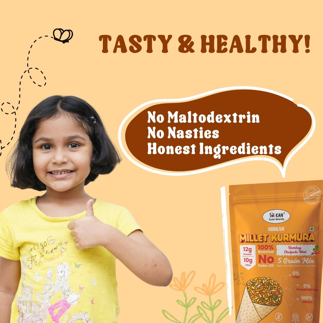 NIHKAN Millet Mix Kurmura Murmura - Bombay Bhel Chatpata | Gluten free high protein Snack - 70g