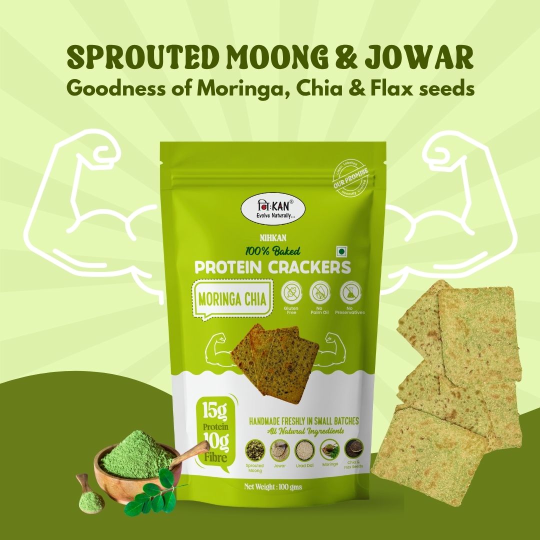NIHKAN Moringa Chia Baked Protein Crackers | Gluten Free & Vegan - 100g