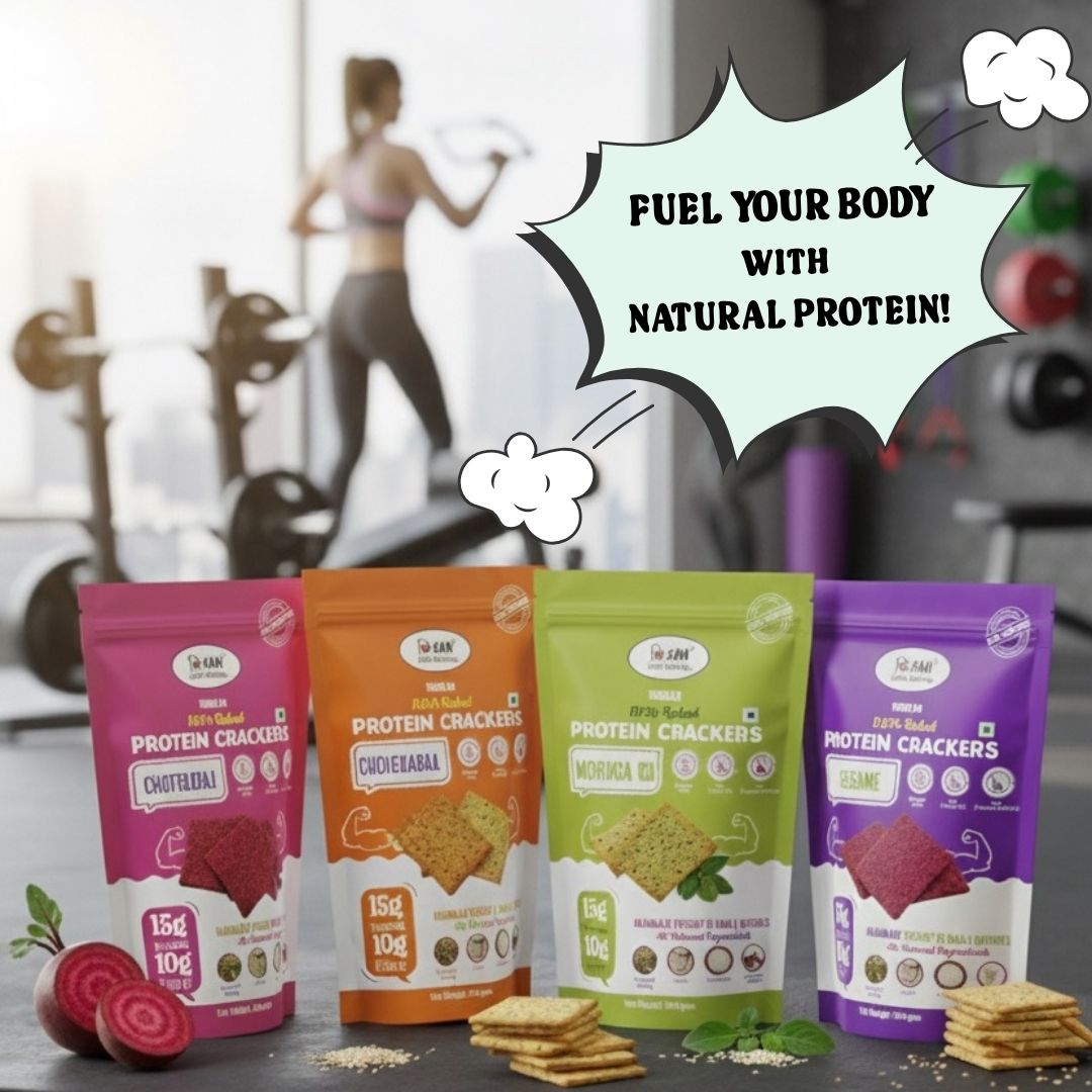 NIHKAN 100% Baked High Protein Crackers Combo - Moringa, Beetroot, Sesame & Chorafali - Pack of 4 (100g each)