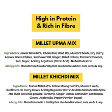 NIHKAN Instant Millet Mix Combo Pack - Jowar Upma & Foxtail Khichdi Mix - 200g each (Pack of 2) - Travel Friendly Combo