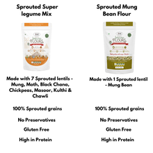 NIHKAN Sprouted Protein Combo - Super Legumes Mix & Moong Bean Flour - Instant Chilla/Dosa Mix - 200g each (Pack of 2)