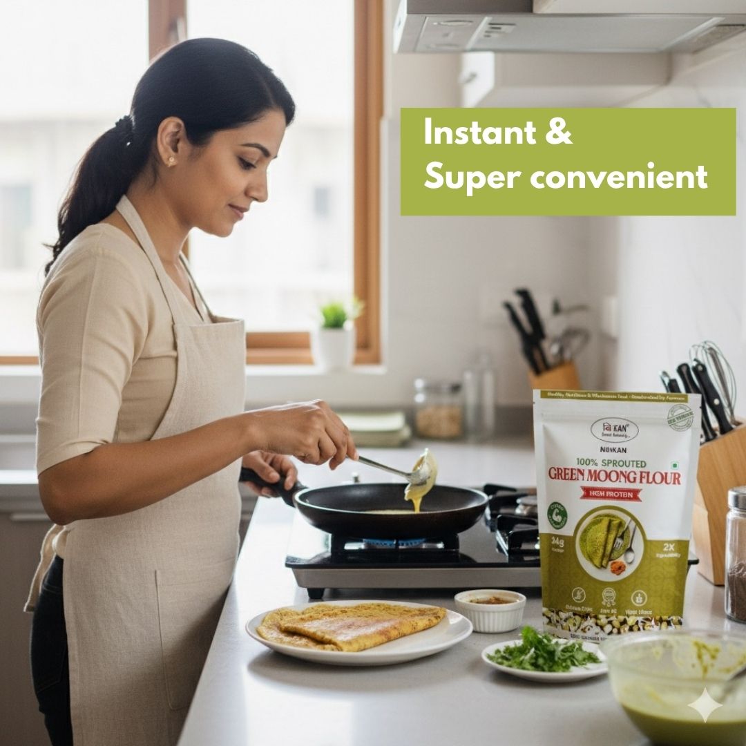 NIHKAN Sprouted Green Moong Bean Flour - High Protein Flour - 200g