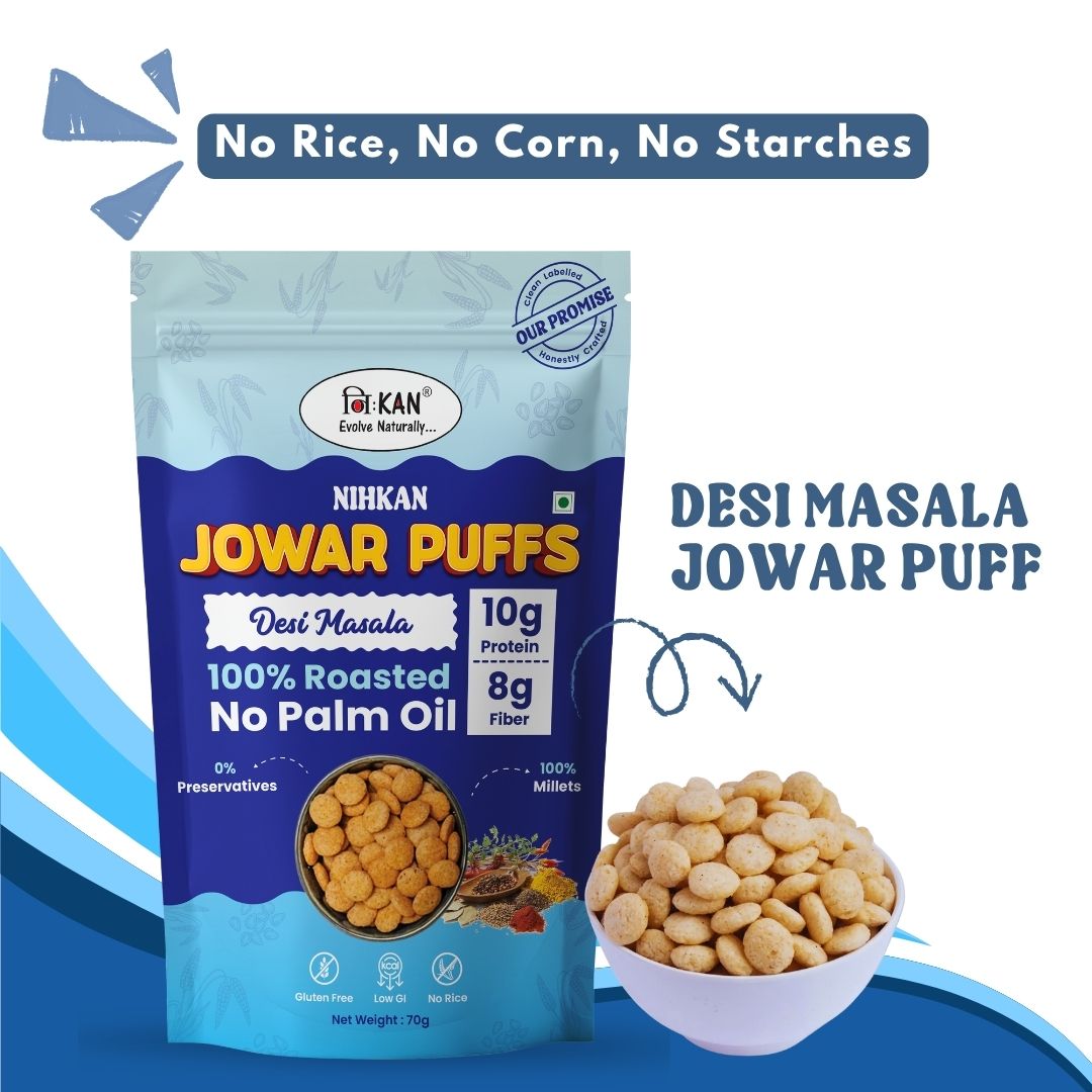 NIHKAN Jowar Puffs - Desi Masala - | Gluten free healthy Snack - 70g