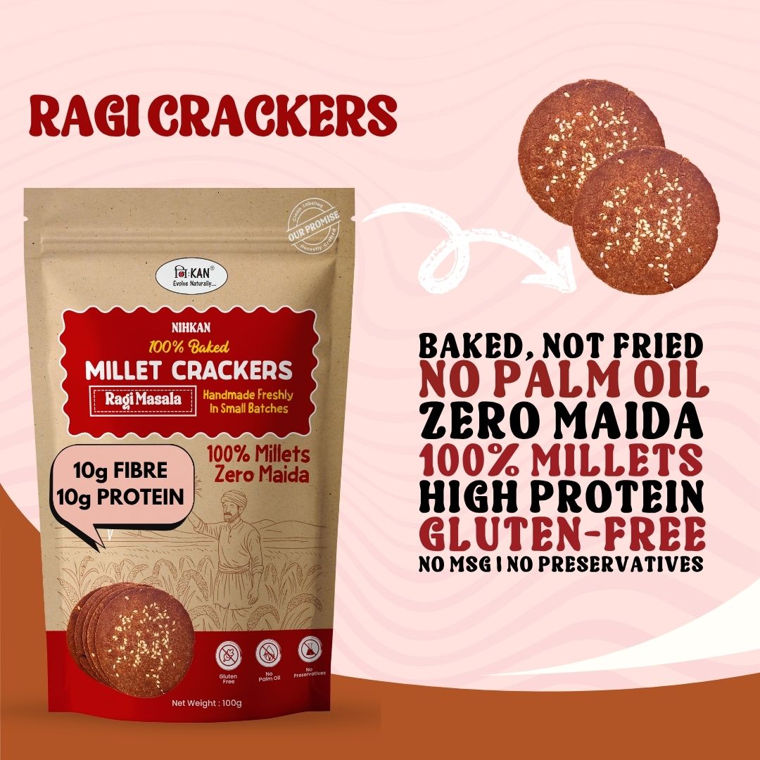 NIHKAN Ragi Baked Millet Crackers | Gluten Free & Vegan - 100g