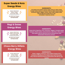 NIHKAN Combo Millets Energy Bites - Choco Berry Millets, Ragi Dates, Superseeds Nuts (Pack of 3) - Festive Gift Combo